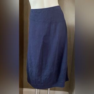 Eileen Fisher Navy Blue Linen Blend Knee Length Bubble A-line Full Skirt XL